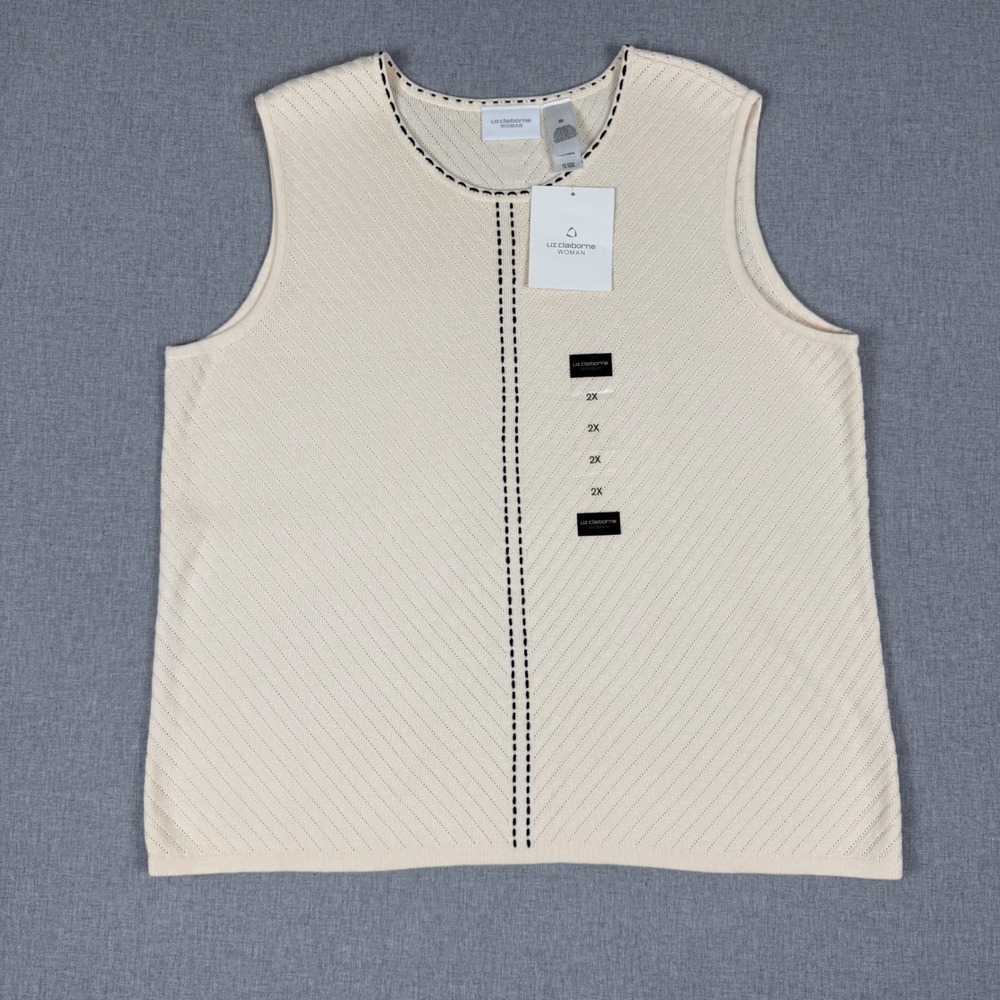 Liz Claiborne Woman Cream Knit Sweater Vest Size 2X Sleeveless Cotton Shell